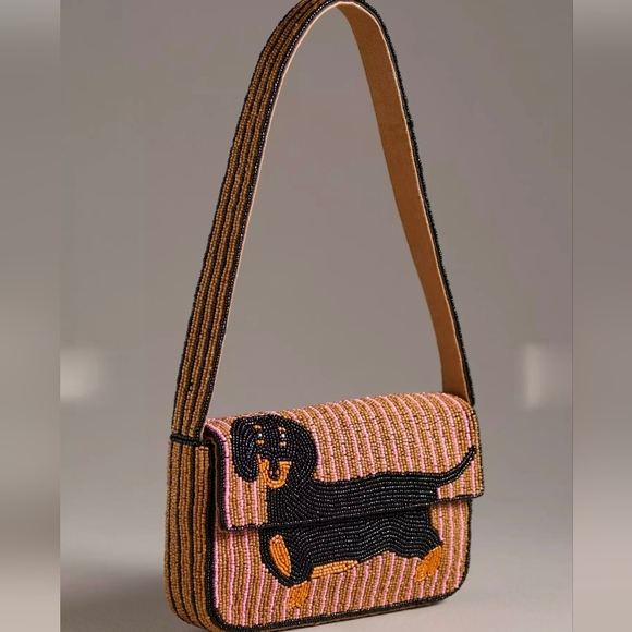 Anthropologie Handbags - Anthropologie The Fiona Beaded Bag Dachshund Weiner Dog Rare Limited Handbag NEW